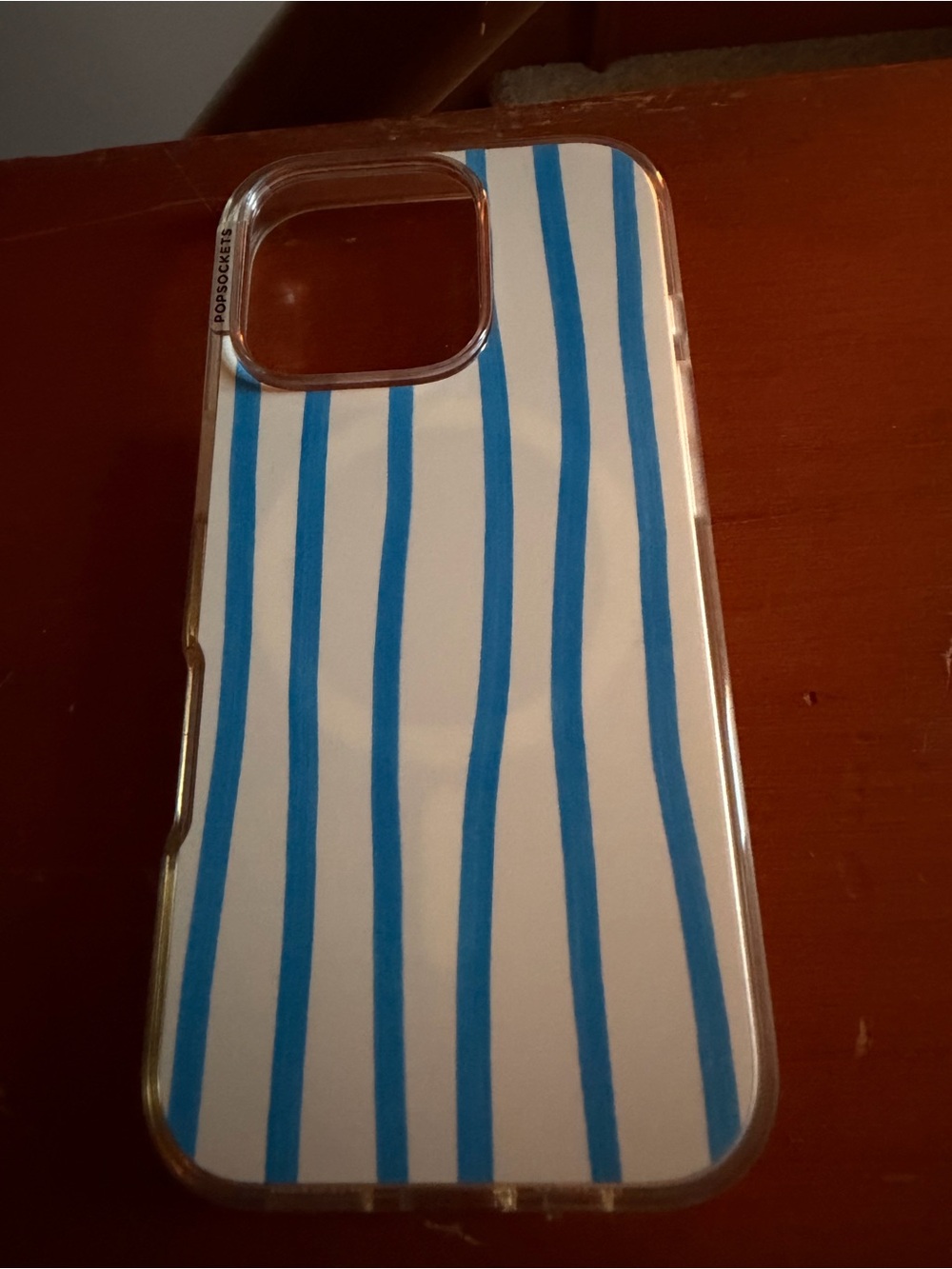 Popsocket iPhone 16 pro Case with Yellow and Blue Stripe Design
